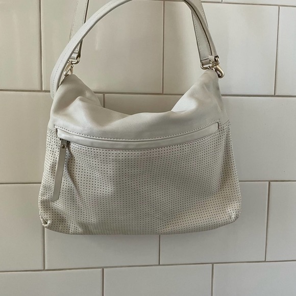 Banana Republic Ivory Perforated Leather Fold-over Handbag Purse - Picture 3 of 5